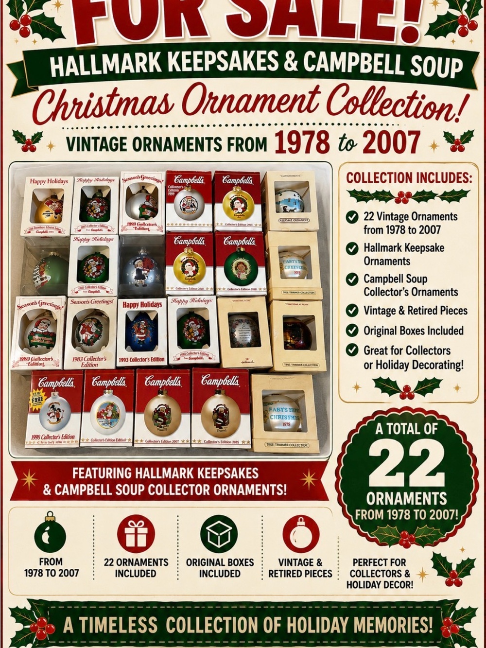Holiday Ornament Collection - Red, White, Gold